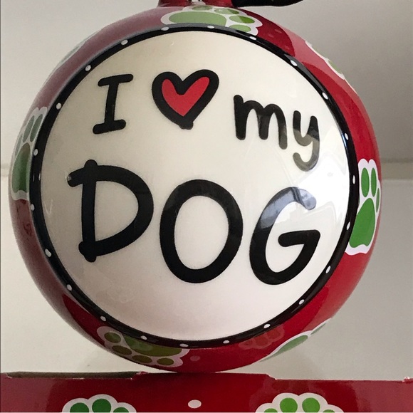 Burton & Burton 2013 Handpainted Ceramic Large Christmas Ornament -I Love My Dog - Picture 1 of 16